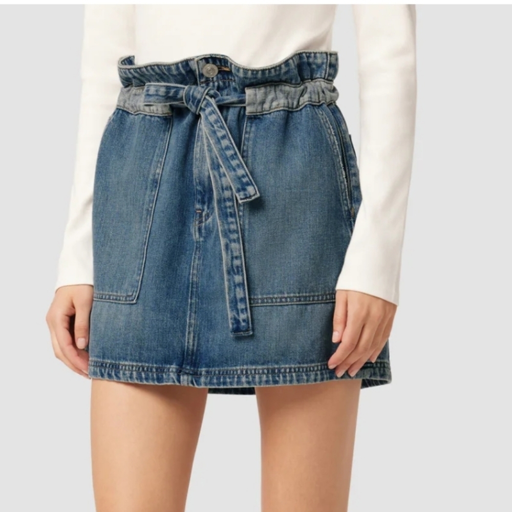 Hudson Women's Belted Cinched Waist High Waisted Jean Mini Boho Skirt Size 25